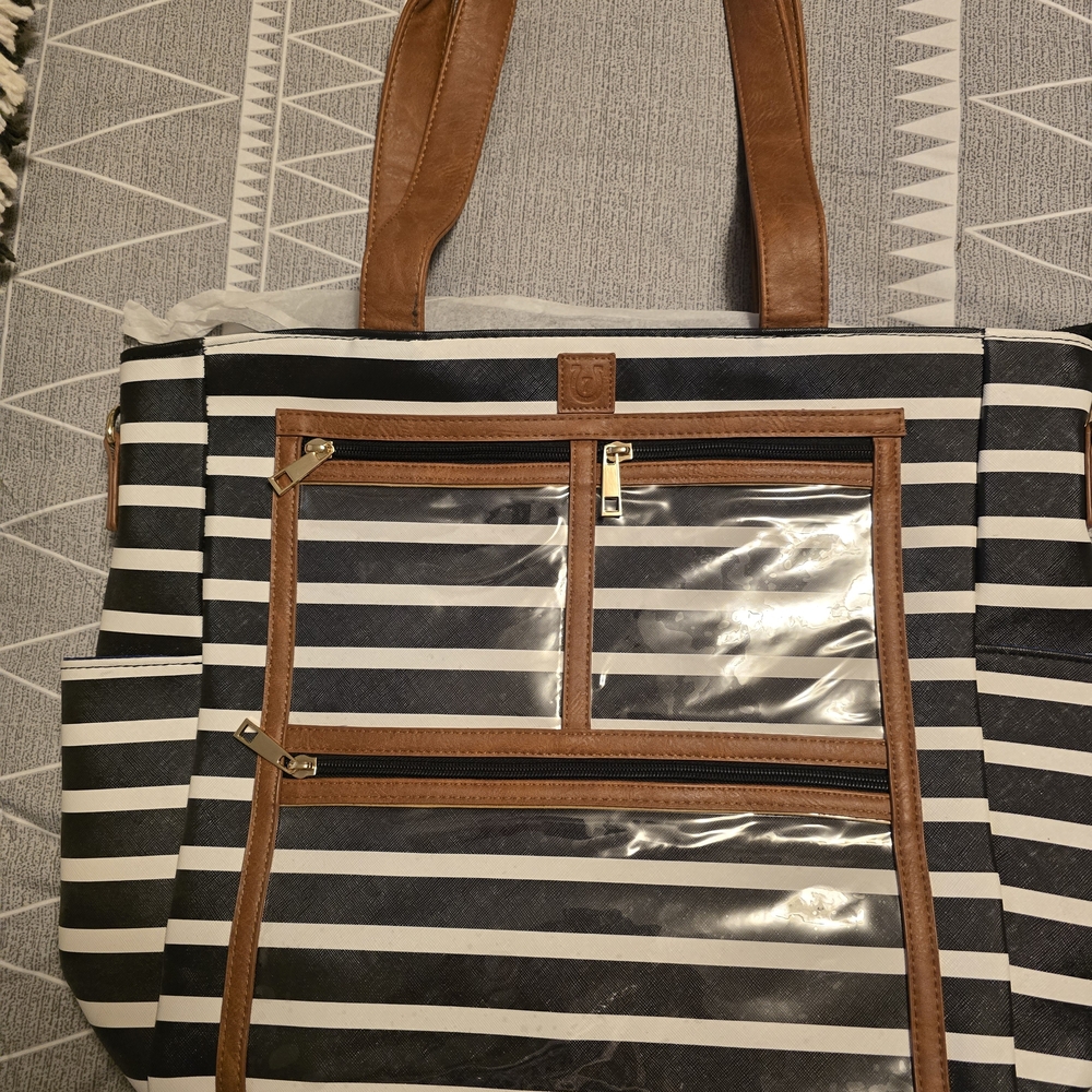 Striped Black and Brown Tote Bag
